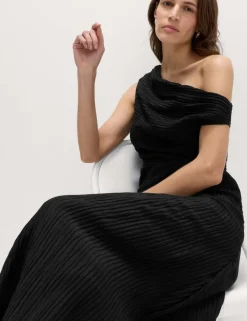 Lyocell Rich Draped Textured Midi Column Dress