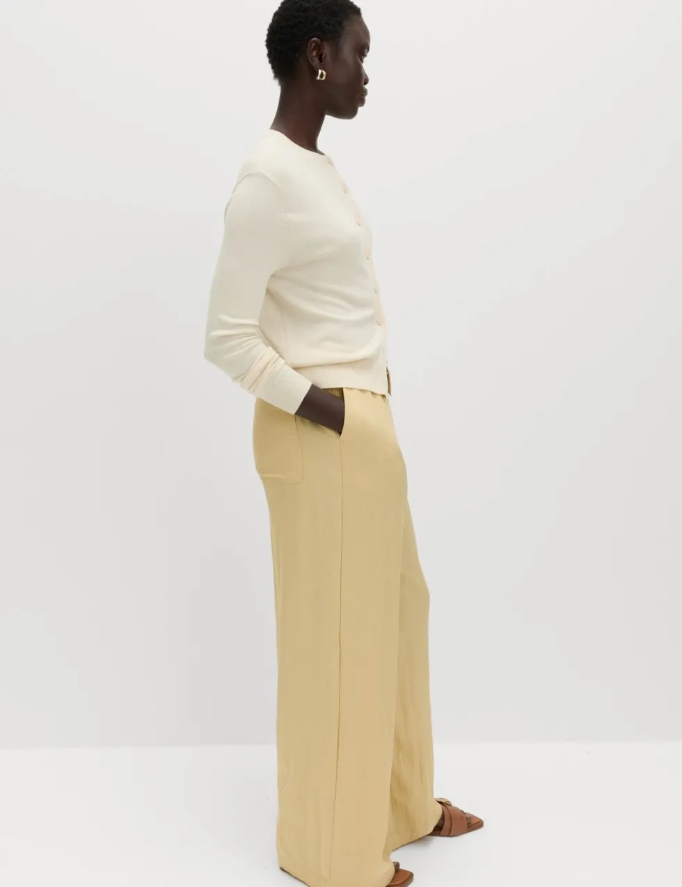 Lyocell Rich Drawstring Wide Leg Trousers