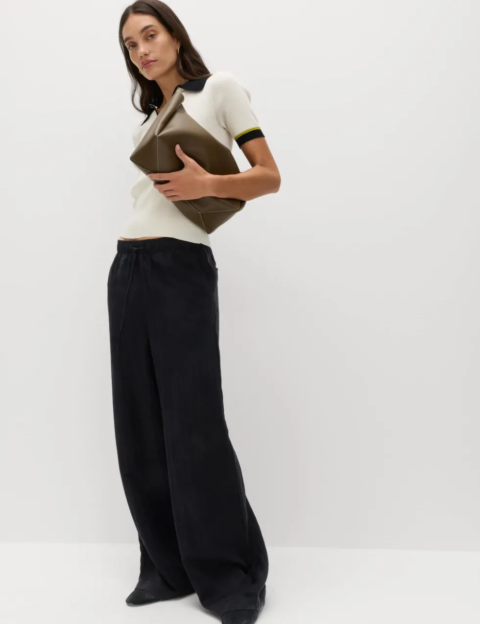Lyocell Rich Drawstring Wide Leg Trousers