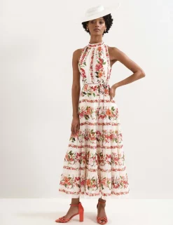 Lyocell Rich Floral Halter Neck Maxi Dress