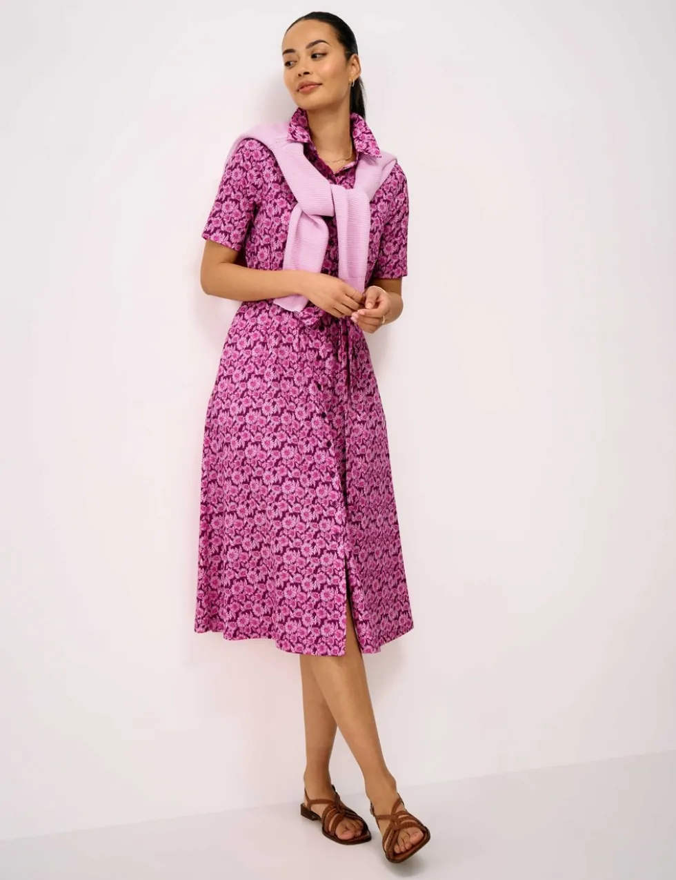 Lyocell Rich Floral Midi Shirt Dress