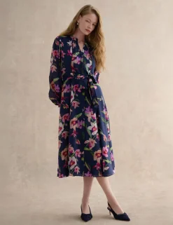 Lyocell Rich Floral V-Neck Midi Dress
