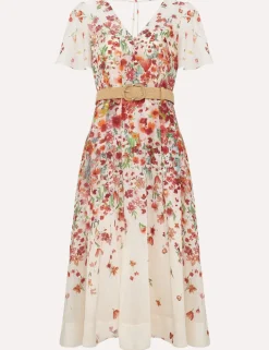 Lyocell Rich Floral V-Neck Midi Skater Dress