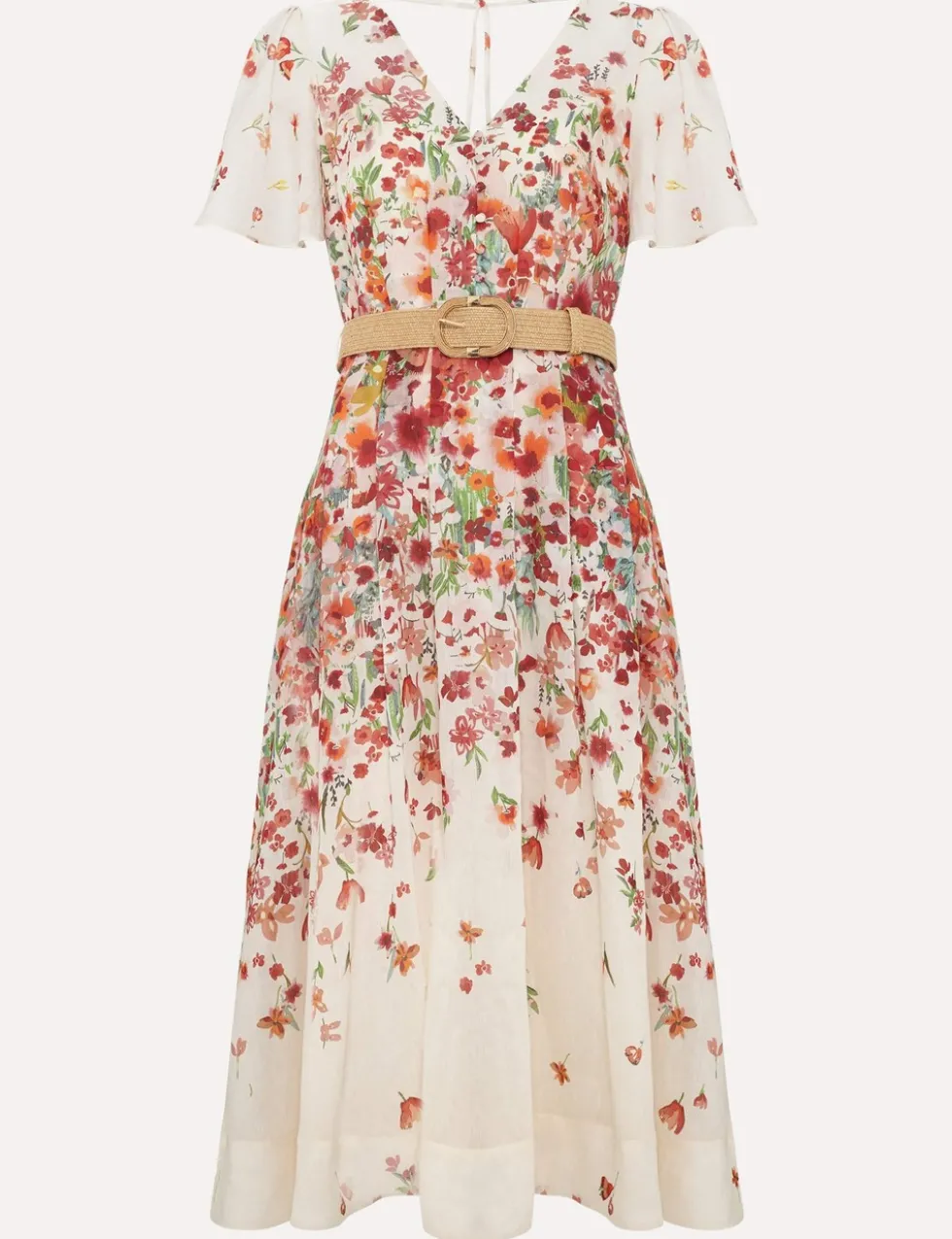 Lyocell Rich Floral V-Neck Midi Skater Dress
