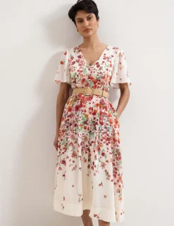 Lyocell Rich Floral V-Neck Midi Skater Dress