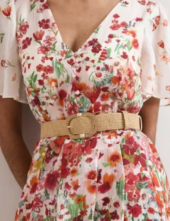 Lyocell Rich Floral V-Neck Midi Skater Dress