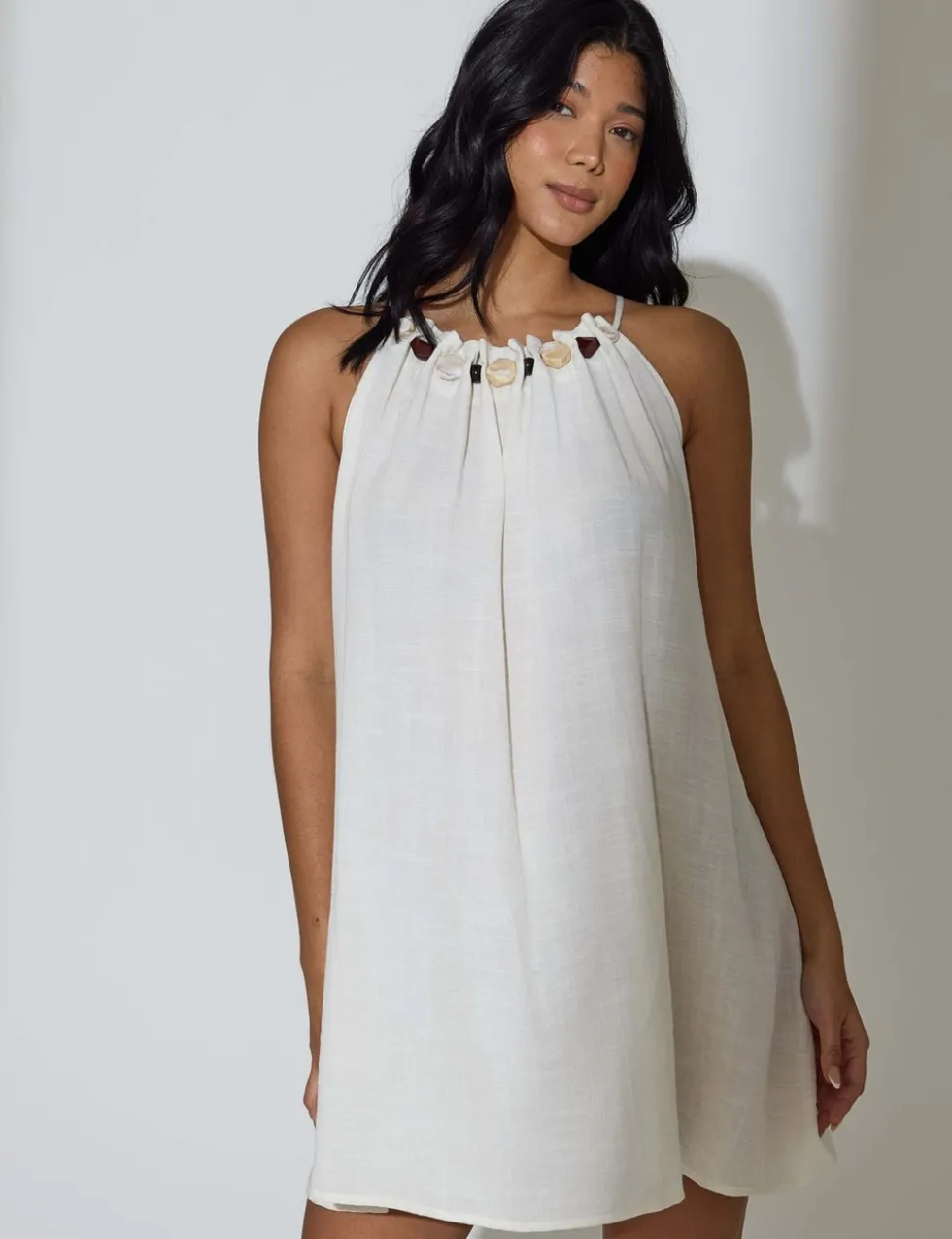 Lyocell Rich Halter Neck Mini Beach Dress