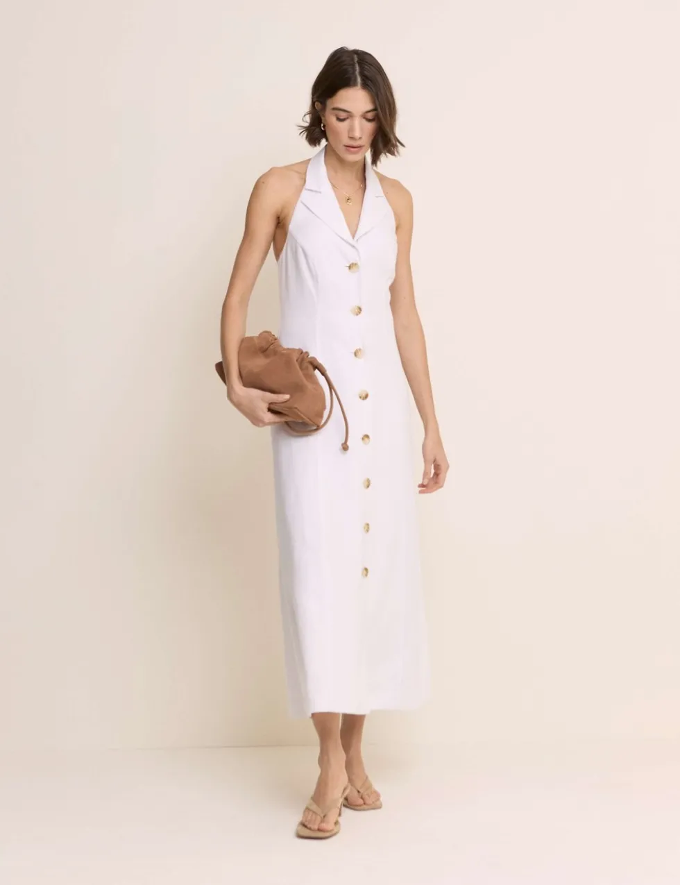 Lyocell Rich Halter Neck Midi Tailored Dress