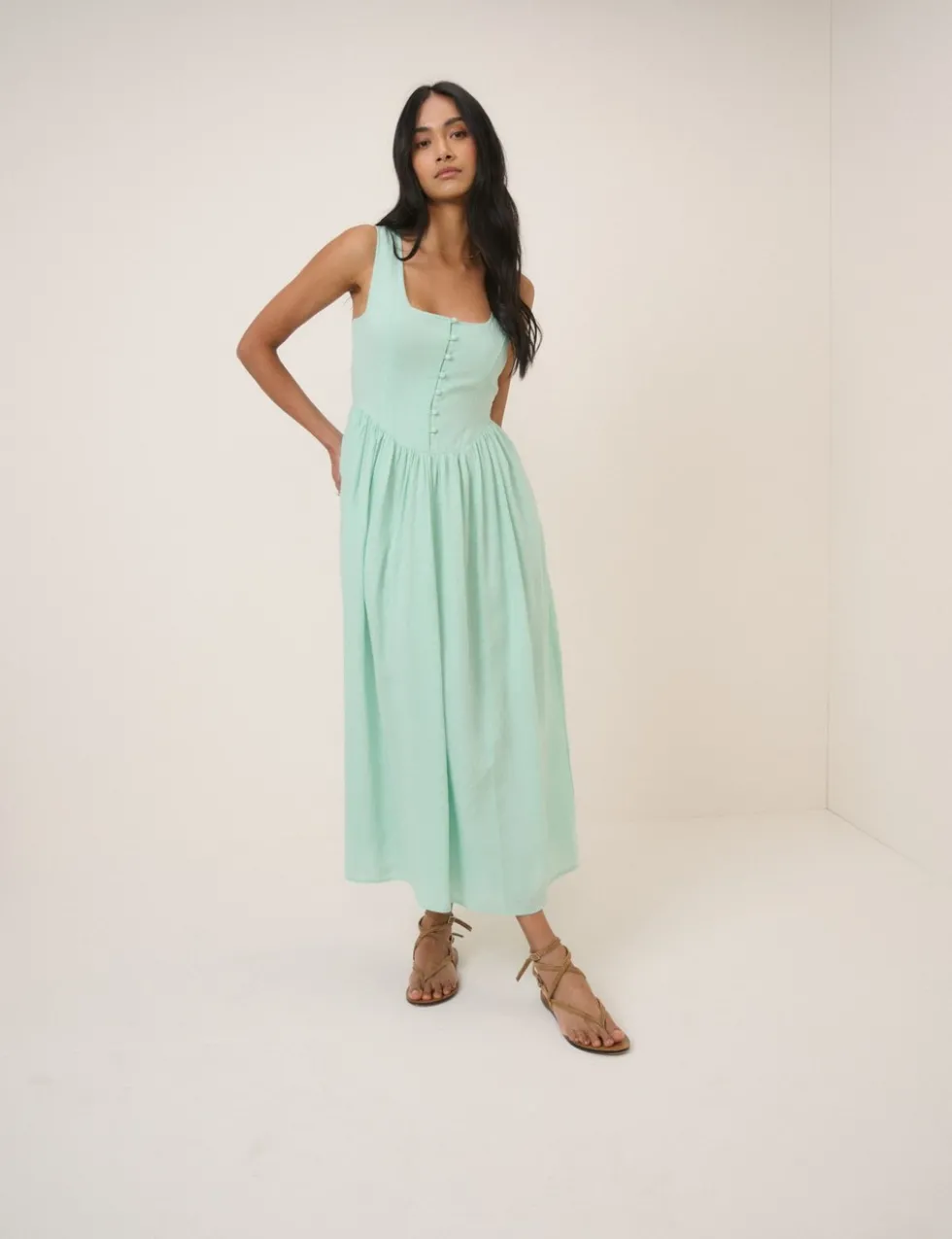 Lyocell Rich Midi Skater Dress with Linen