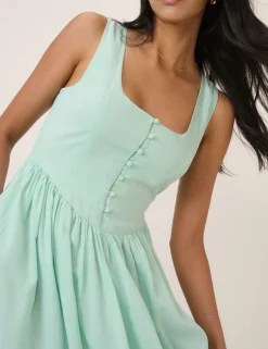 Lyocell Rich Midi Skater Dress with Linen
