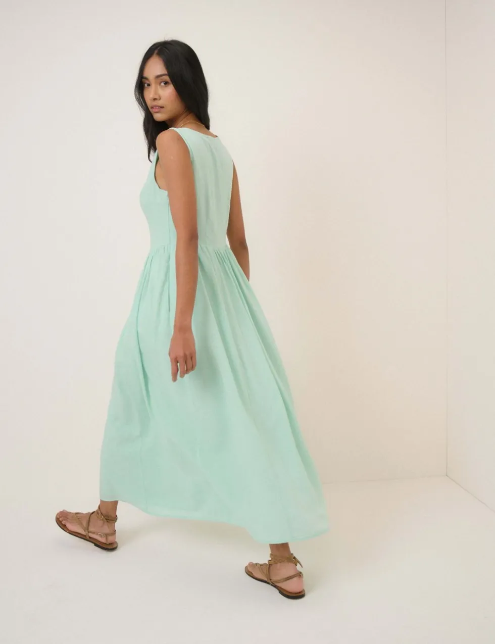 Lyocell Rich Midi Skater Dress with Linen