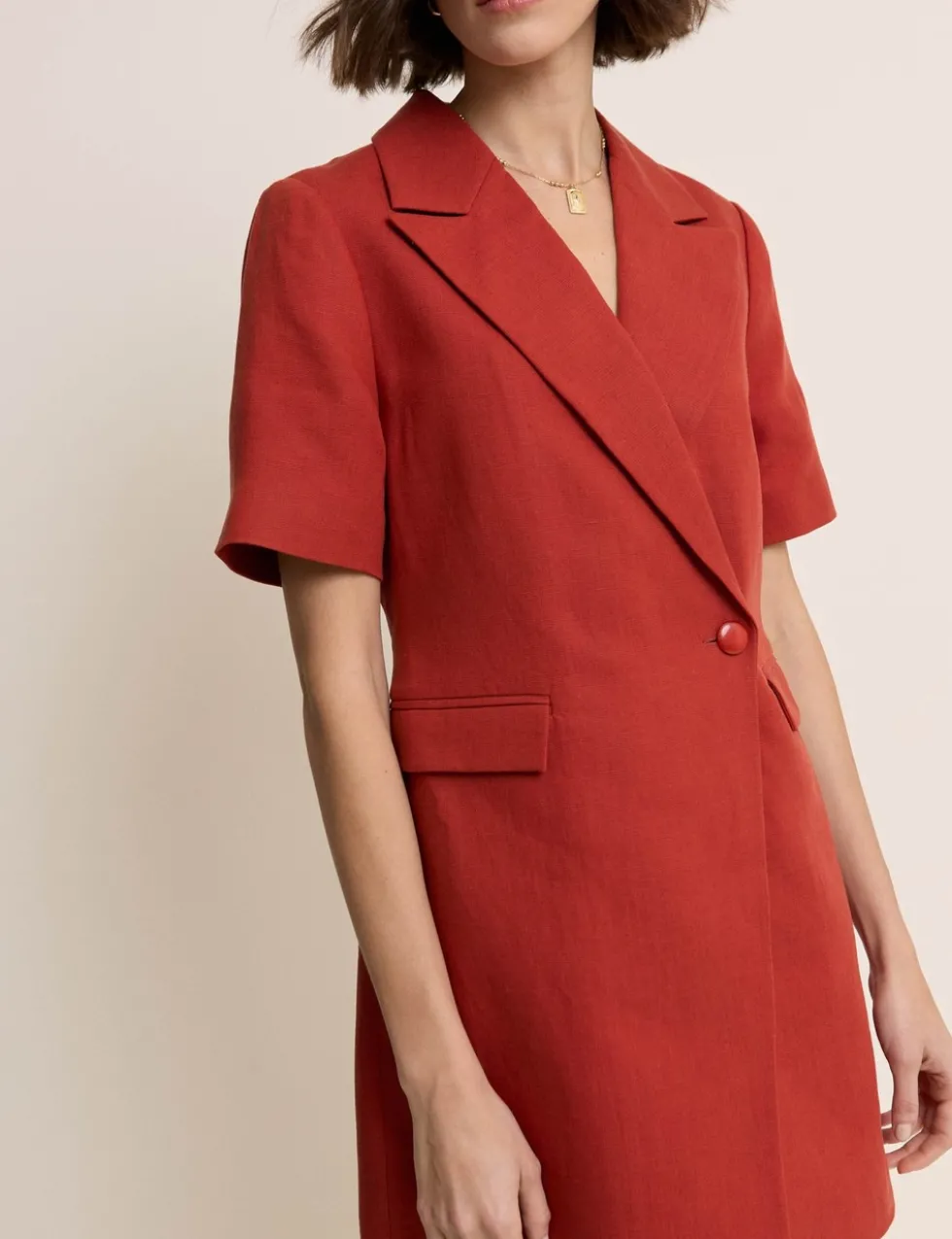 Lyocell Rich Mini Tailored Dress with Linen