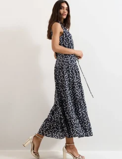 Lyocell Rich Polka Dot Maxi Tiered Dress