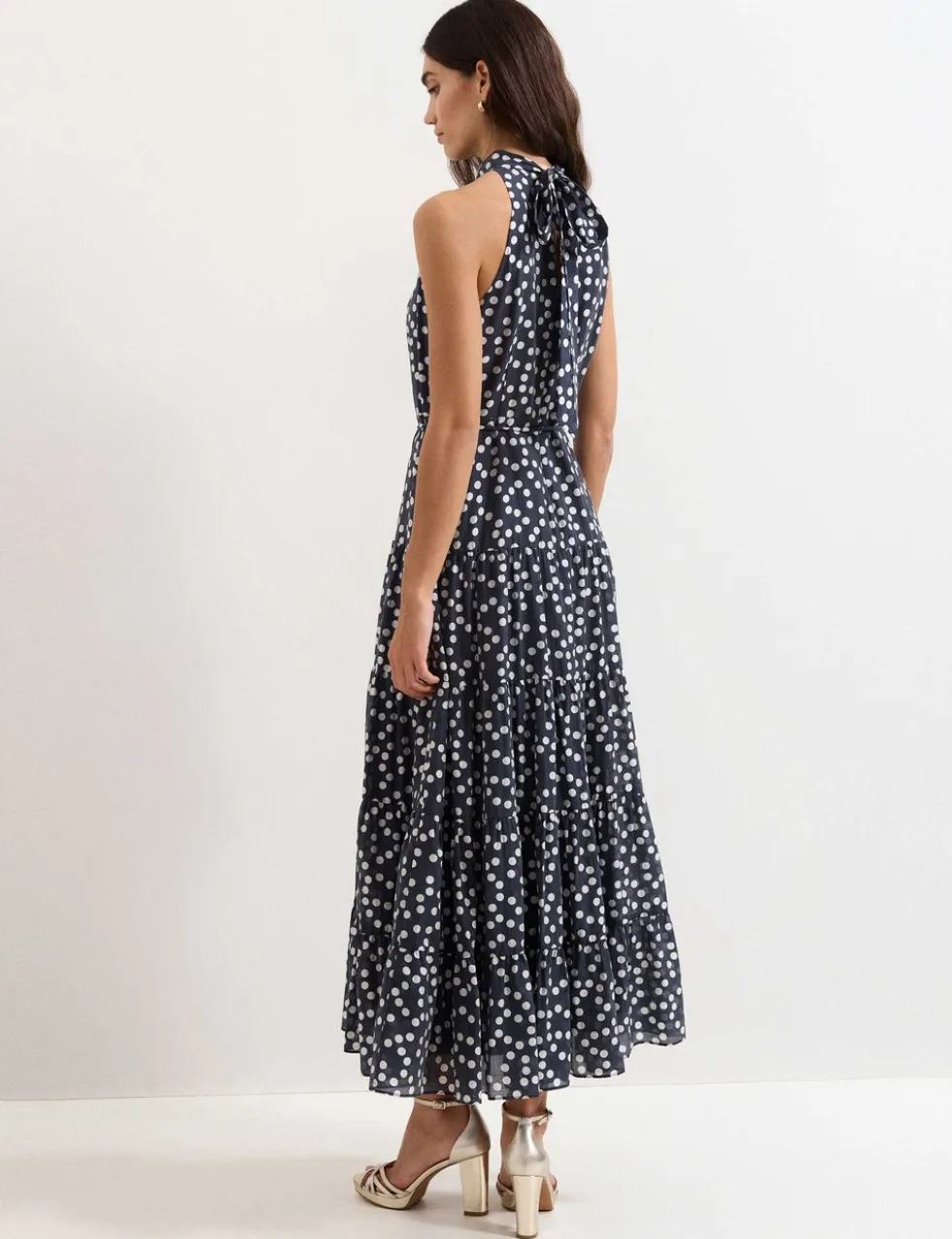 Lyocell Rich Polka Dot Maxi Tiered Dress