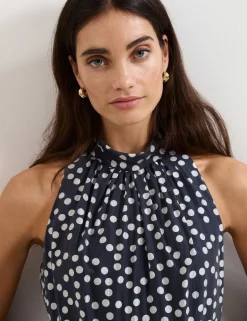 Lyocell Rich Polka Dot Maxi Tiered Dress