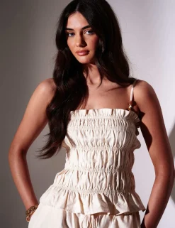 Lyocell Rich Ruffle Shirred Bandeau Top