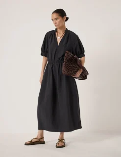Lyocell Rich Short Sleeve Midi Waisted Dress