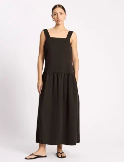 Lyocell Rich Square Neck Maxi Waisted Dress