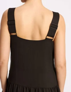 Lyocell Rich Square Neck Maxi Waisted Dress