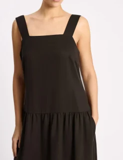Lyocell Rich Square Neck Maxi Waisted Dress
