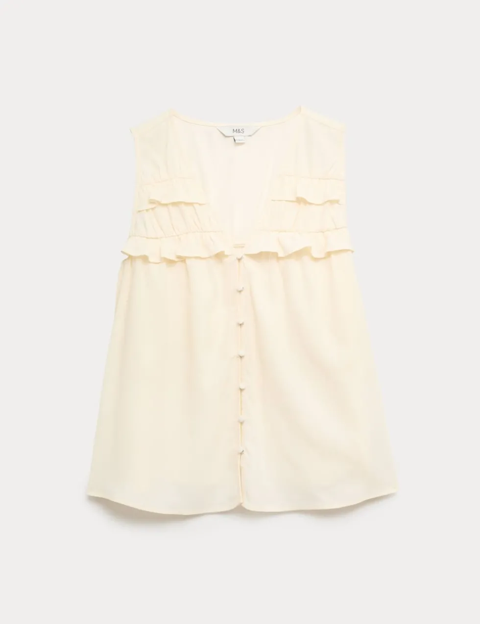 Lyocell Rich V-Neck Frill Detail Top