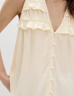 Lyocell Rich V-Neck Frill Detail Top