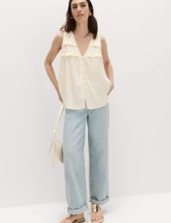 Lyocell Rich V-Neck Frill Detail Top