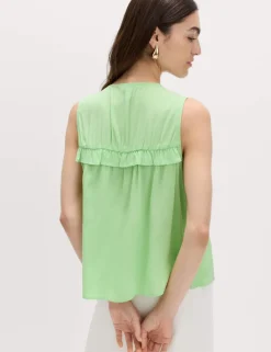 Lyocell Rich V-Neck Frill Detail Top