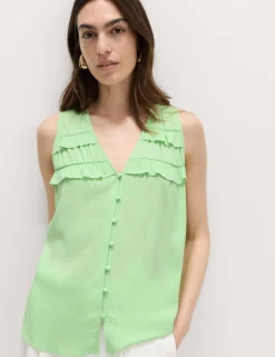 Lyocell Rich V-Neck Frill Detail Top