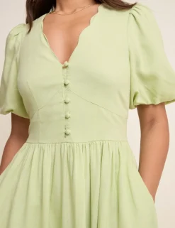 Lyocell Rich V-Neck Midi Dress With Linen