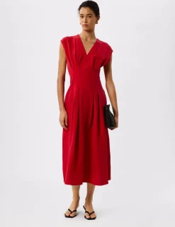 Lyocell Rich V-Neck Midi Skater Dress