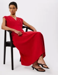 Lyocell Rich V-Neck Midi Skater Dress