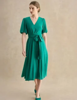 Lyocell Rich V-Neck Midi Skater Dress