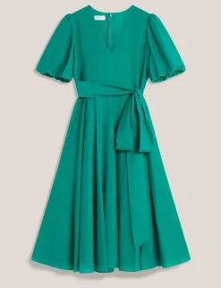 Lyocell Rich V-Neck Midi Skater Dress
