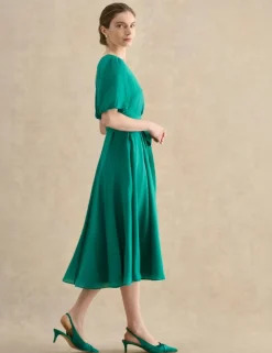 Lyocell Rich V-Neck Midi Skater Dress