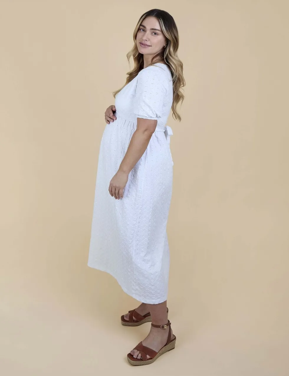 Maternity Broderie V-Neck Midi Dress