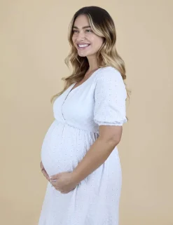 Maternity Broderie V-Neck Midi Dress