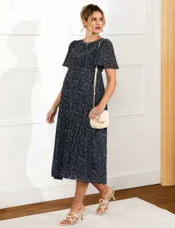 Maternity Chiffon Polka Dot Midi Dress