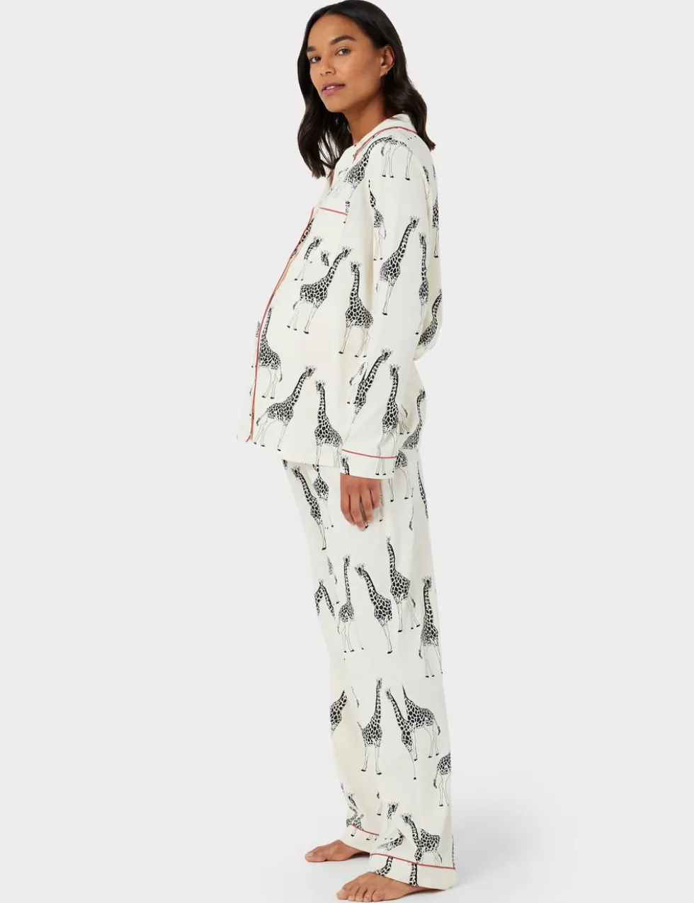 Maternity Cotton Rich Giraffe Print Long Pyjama Set - White