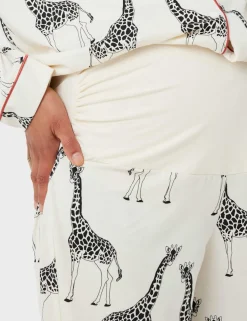 Maternity Cotton Rich Giraffe Print Long Pyjama Set - White