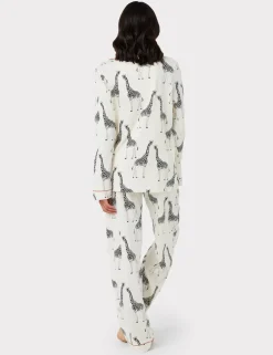 Maternity Cotton Rich Giraffe Print Long Pyjama Set - White