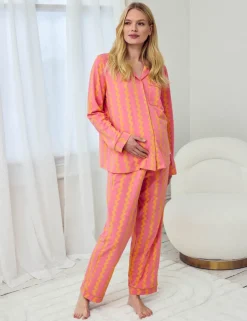 Maternity Cotton Rich Sunset Wavy Stripe Long Pyjama Set
