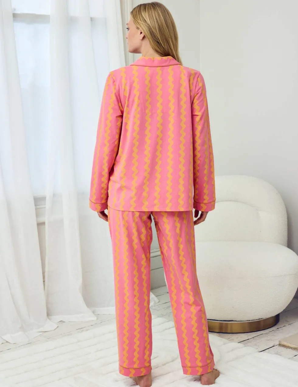Maternity Cotton Rich Sunset Wavy Stripe Long Pyjama Set