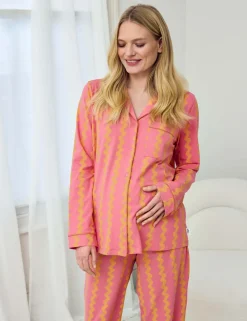 Maternity Cotton Rich Sunset Wavy Stripe Long Pyjama Set