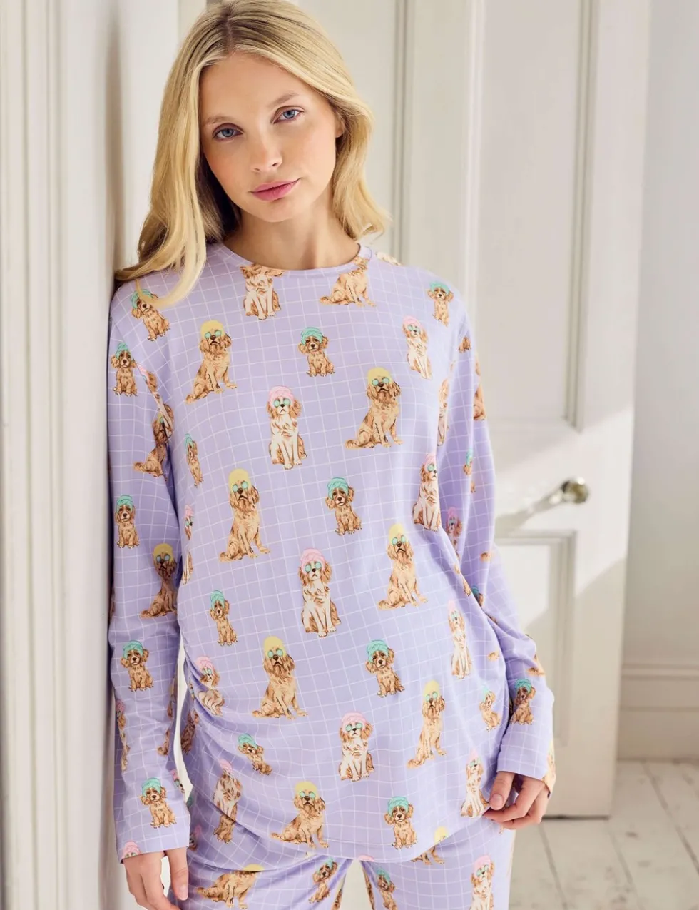 Maternity Dog Print Crew Neck Pyjama Set