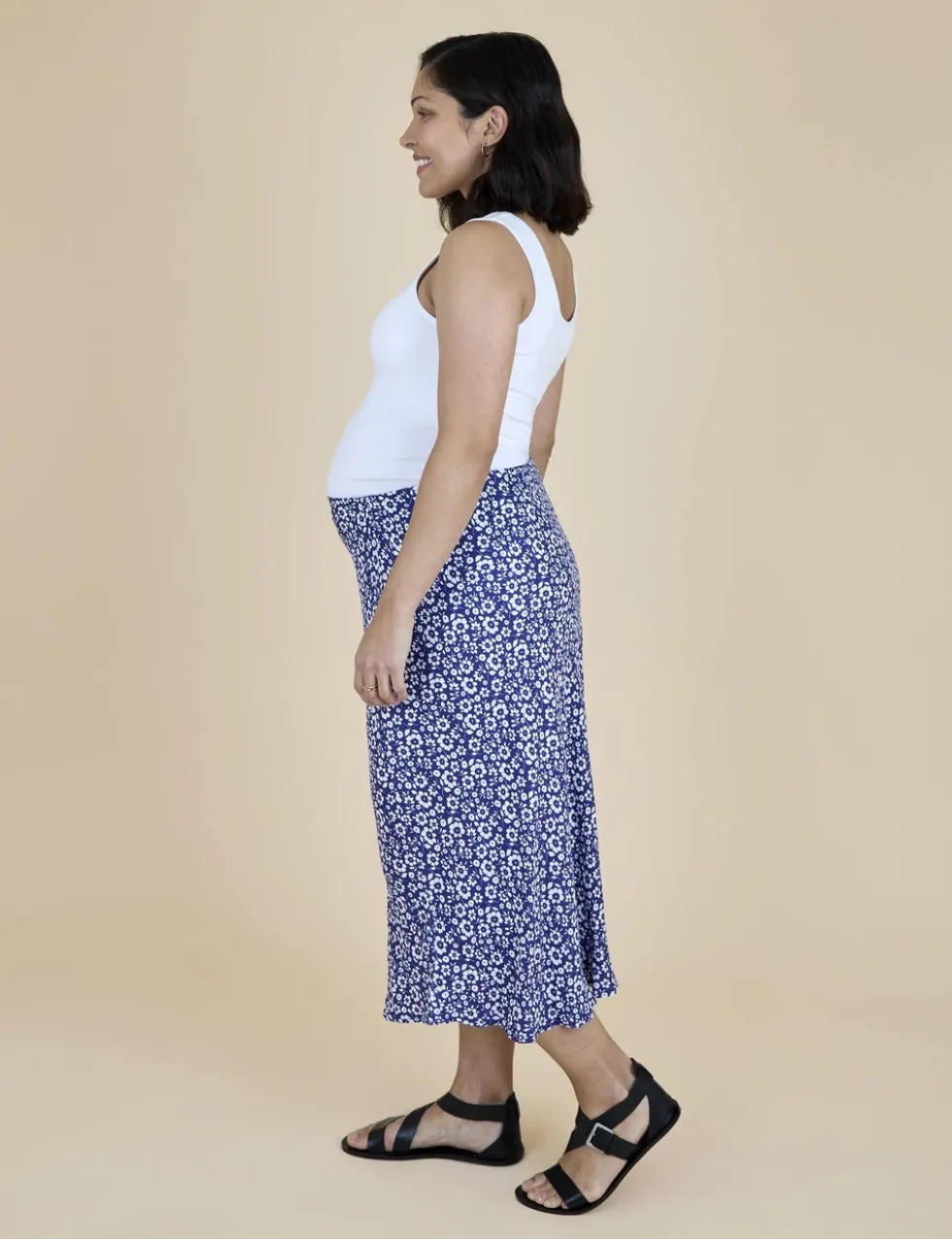 Maternity Floral Midi Slip Skirt