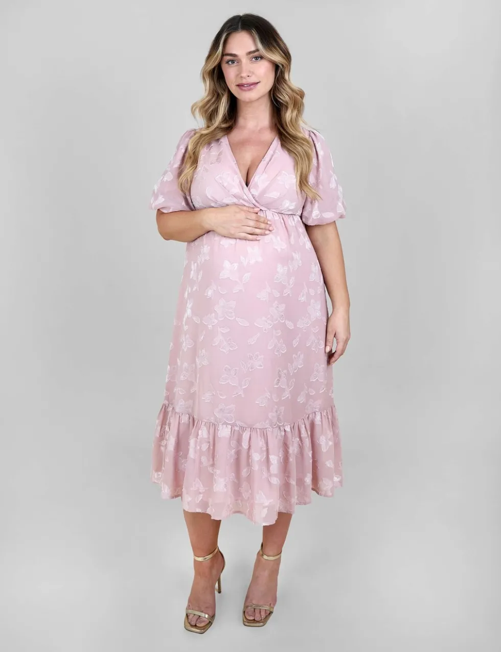Maternity Floral V-Neck Midi Skater Dress