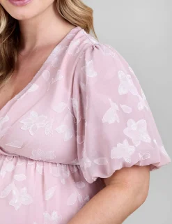 Maternity Floral V-Neck Midi Skater Dress