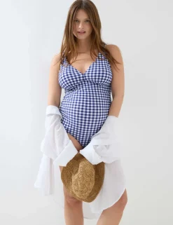 Maternity Gingham V-Neck Swimsuit