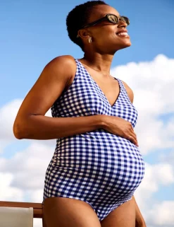 Maternity Gingham V-Neck Swimsuit